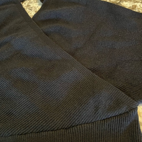 Small Medium Womens Sweater Dress Black Ribbed Long Sleeve Fall Winter Surplice - Picture 13 of 16